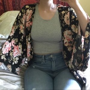 Charlotte Russe black floral kimono